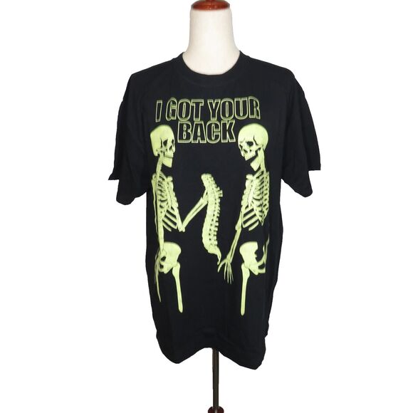 Funny Skeleton I GOT YOUR BACK Glow In The Dark T-Shirt Size Large - Picture 2 of 7